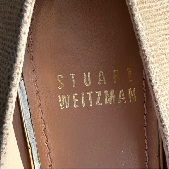 Stuart Weitzman EUC Size 5 Wedge Pearl Tortoise Heel MSRP $475 Textured Leather - Picture 7 of 9